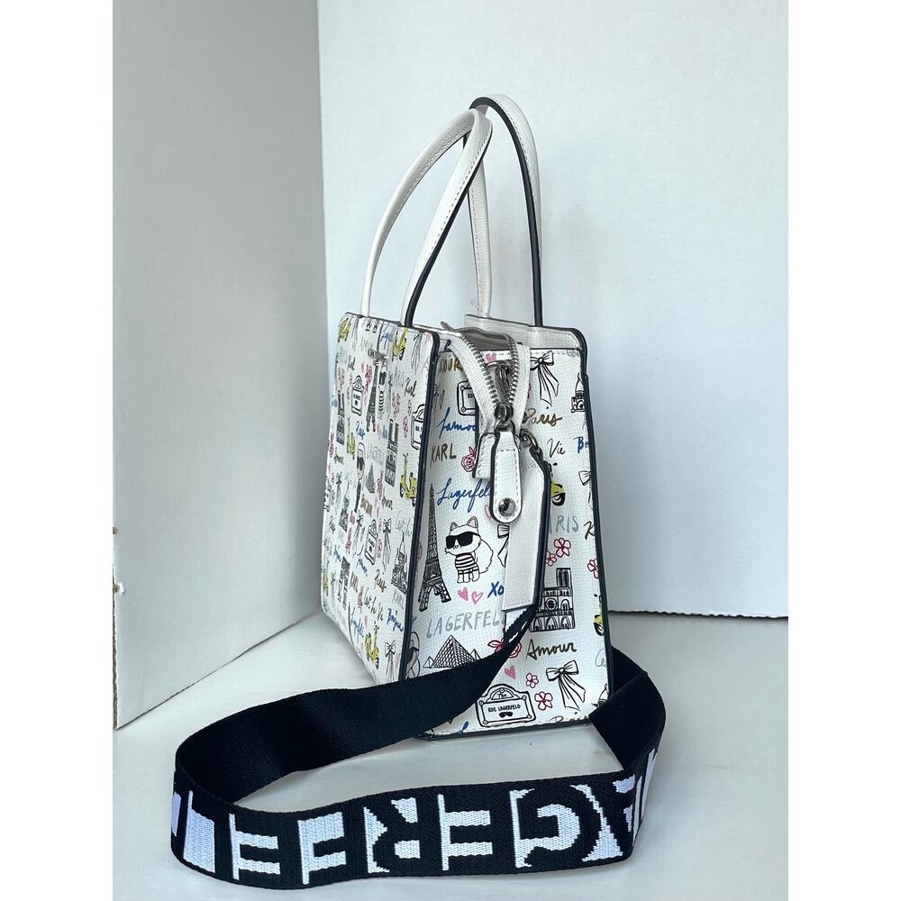Karl Lagerfeld Maybelle Satchel Ikons Paris Print White Crossbody Bag - Picture 6 of 12